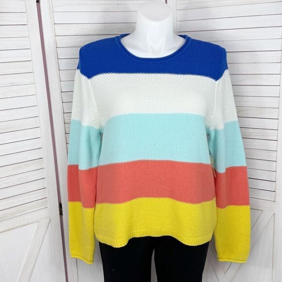 St. John’s Bay Striped Color Block Waffle Knit Sweater XL Pullover Nautical - Picture 1 of 11